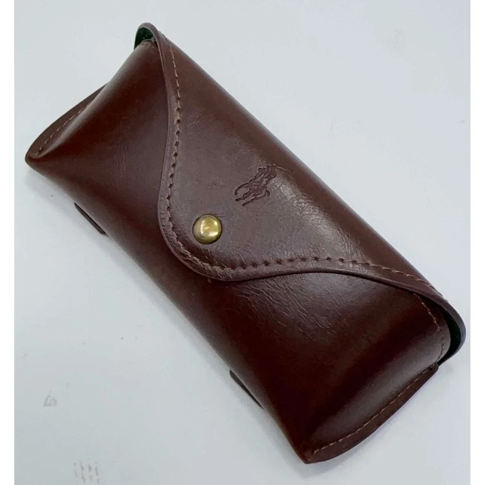 Vtg Polo Ralph Lauren Brown Leather Sunglass Eye Glass Case Green Lined Pony